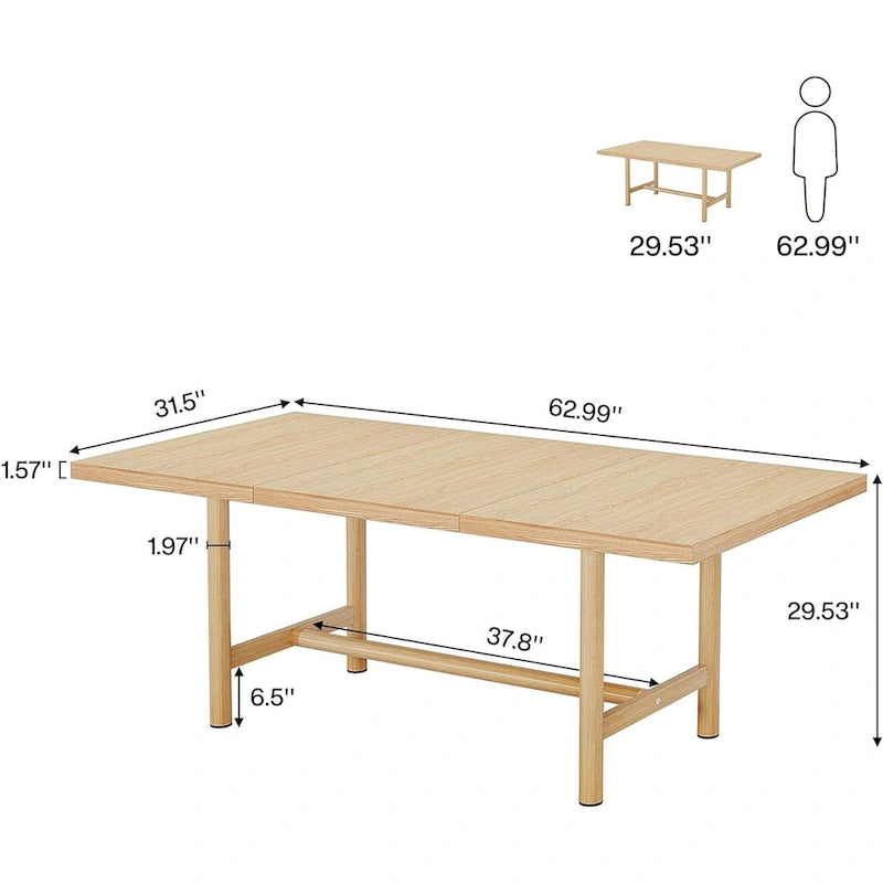 Table de salle à manger de 160 cm, table de salle à manger rectangulaire pour 6 personnes