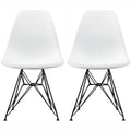 Lot de 2 chaises de salle à manger modernes du milieu du siècle, sans accoudoirs, avec coque en plastique et piétement Eiffel en métal noir, couleur blanche