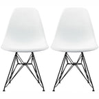 Lot de 2 chaises de salle à manger modernes du milieu du siècle, sans accoudoirs, avec coque en plastique et piétement Eiffel en métal noir, couleur blanche