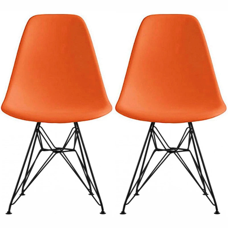 Lot de 2 chaises de salle à manger modernes du milieu du siècle, sans accoudoirs, avec coque en plastique et piétement Eiffel en métal noir, couleur blanche