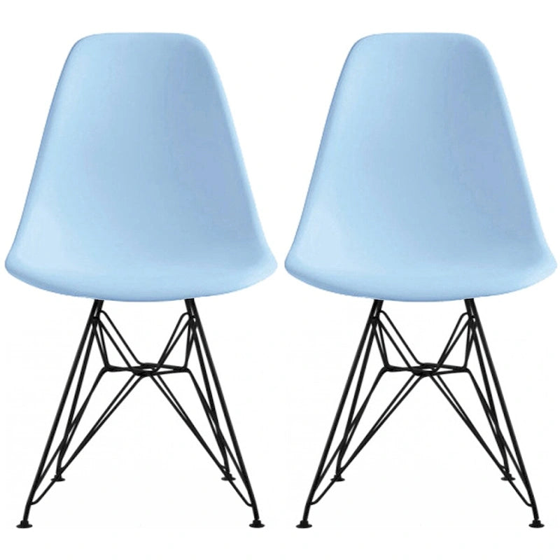 Lot de 2 chaises de salle à manger modernes du milieu du siècle, sans accoudoirs, avec coque en plastique et piétement Eiffel en métal noir, couleur blanche