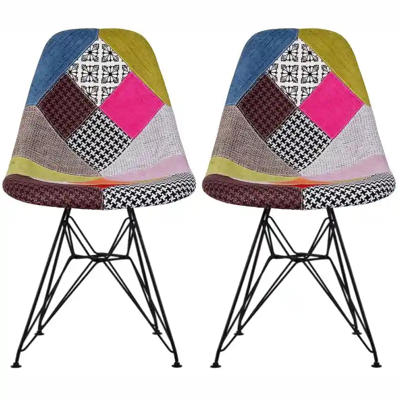 Lot de 2 chaises de salle à manger modernes du milieu du siècle, sans accoudoirs, avec coque en plastique et piétement Eiffel en métal noir, couleur blanche