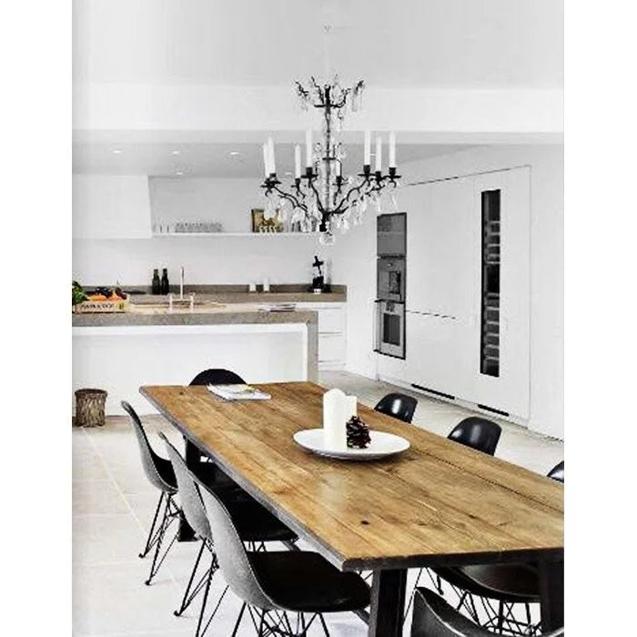 Lot de 2 chaises de salle à manger modernes du milieu du siècle, sans accoudoirs, avec coque en plastique et piétement Eiffel en métal noir, couleur blanche