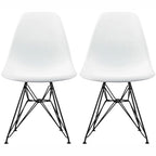 Lot de 2 chaises de salle à manger modernes du milieu du siècle, sans accoudoirs, avec coque en plastique et piétement Eiffel en métal noir, couleur blanche