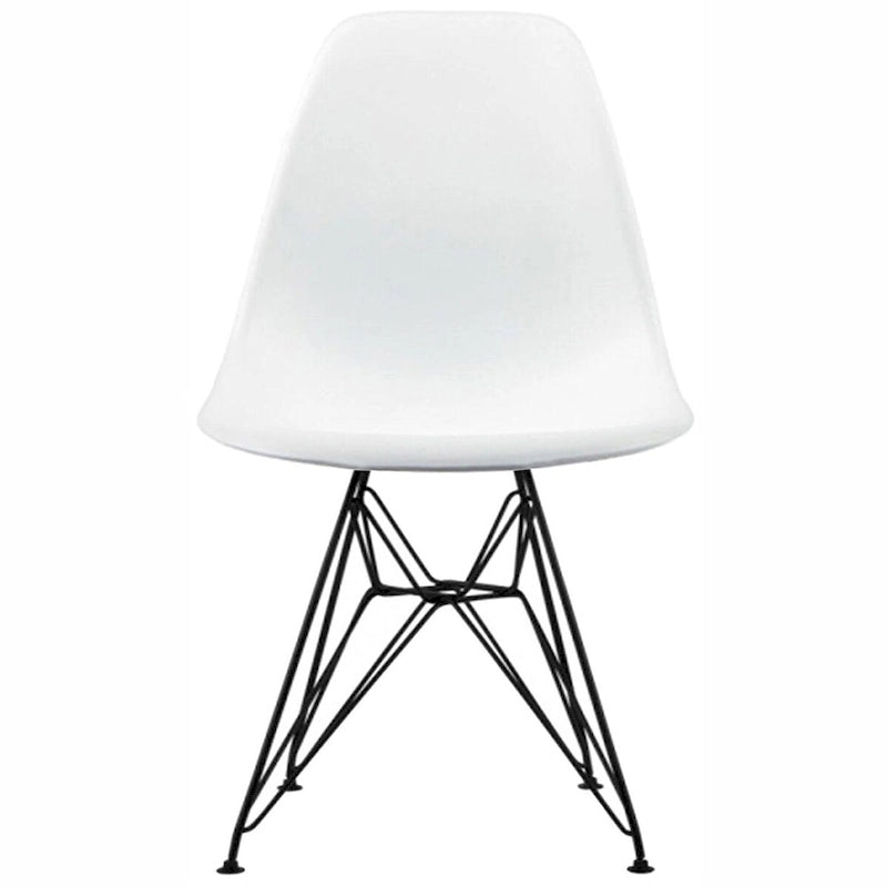 Lot de 2 chaises de salle à manger modernes du milieu du siècle, sans accoudoirs, avec coque en plastique et piétement Eiffel en métal noir, couleur blanche