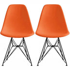 Lot de 2 chaises de salle à manger modernes du milieu du siècle, sans accoudoirs, avec coque en plastique et piétement Eiffel en métal noir, couleur blanche