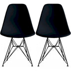 Lot de 2 chaises de salle à manger modernes du milieu du siècle, sans accoudoirs, avec coque en plastique et piétement Eiffel en métal noir, couleur blanche