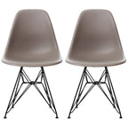 Lot de 2 chaises de salle à manger modernes du milieu du siècle, sans accoudoirs, avec coque en plastique et piétement Eiffel en métal noir, couleur blanche