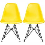 Lot de 2 chaises de salle à manger modernes du milieu du siècle, sans accoudoirs, avec coque en plastique et piétement Eiffel en métal noir, couleur blanche