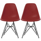 Lot de 2 chaises de salle à manger modernes du milieu du siècle, sans accoudoirs, avec coque en plastique et piétement Eiffel en métal noir, couleur blanche