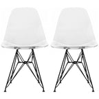 Lot de 2 chaises de salle à manger modernes du milieu du siècle, sans accoudoirs, avec coque en plastique et piétement Eiffel en métal noir, couleur blanche