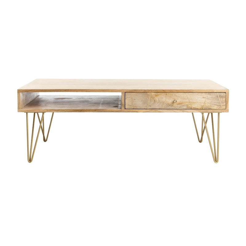 Table basse de salon à 1 tiroir et 1 étagère - 43 L x 21,6 P x 16 H - 43Lx22Px16H