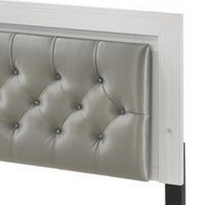 Lit Queen Size élégant, liseré LED, tête de lit capitonnée, blanc
