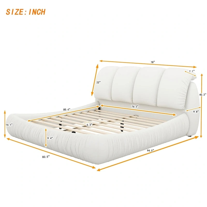 Lit rembourré King Size avec tête de lit épaisse et dossier rembourré surdimensionné