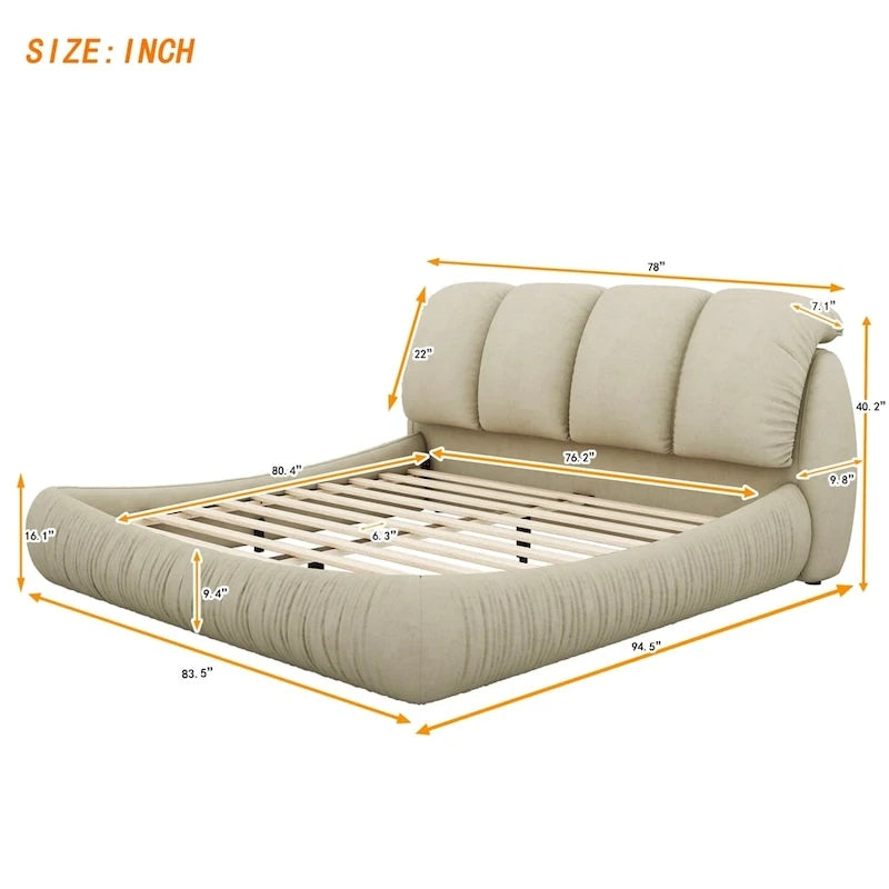 Lit rembourré King Size avec tête de lit épaisse et dossier rembourré surdimensionné