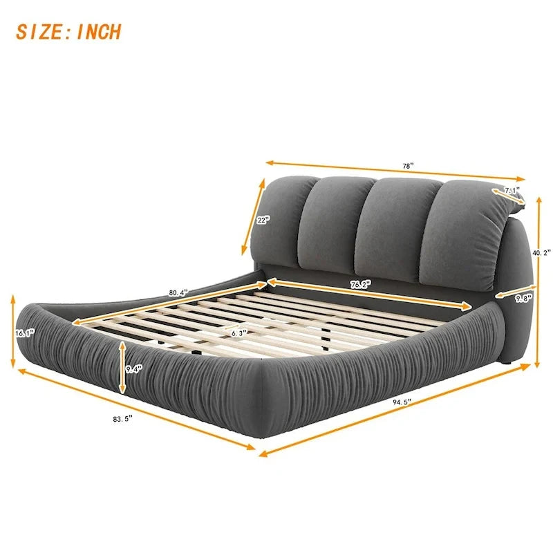 Lit rembourré King Size avec tête de lit épaisse et dossier rembourré surdimensionné