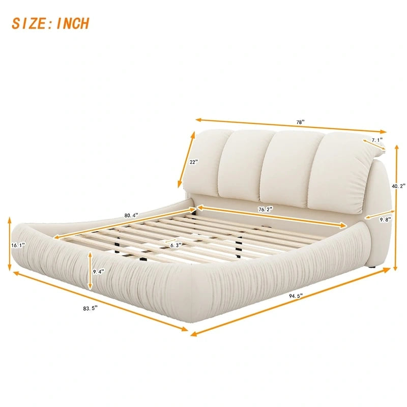 Lit rembourré King Size avec tête de lit épaisse et dossier rembourré surdimensionné