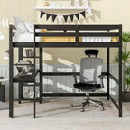 Lit mezzanine double avec bureau, étagères et échelle