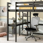 Lit mezzanine double avec bureau, étagères et échelle