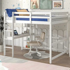 Lit mezzanine double avec bureau, étagères et échelle