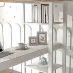 Lit mezzanine double avec bureau, étagères et échelle