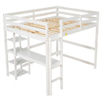 Lit mezzanine double avec bureau, étagères et échelle