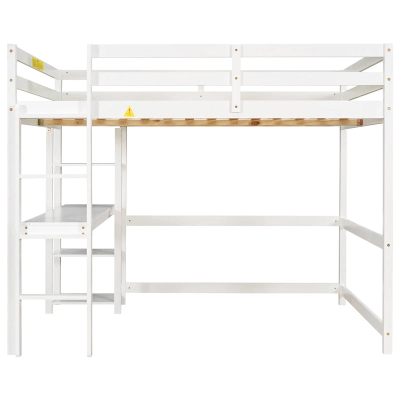 Lit mezzanine double avec bureau, étagères et échelle
