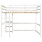 Lit mezzanine double avec bureau, étagères et échelle