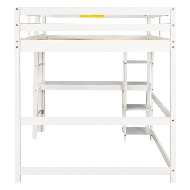 Lit mezzanine double avec bureau, étagères et échelle