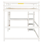 Lit mezzanine double avec bureau, étagères et échelle