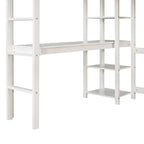 Lit mezzanine double avec bureau, étagères et échelle