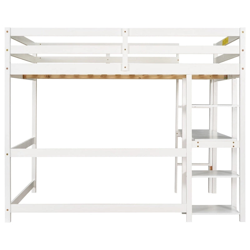 Lit mezzanine double avec bureau, étagères et échelle