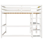 Lit mezzanine double avec bureau, étagères et échelle