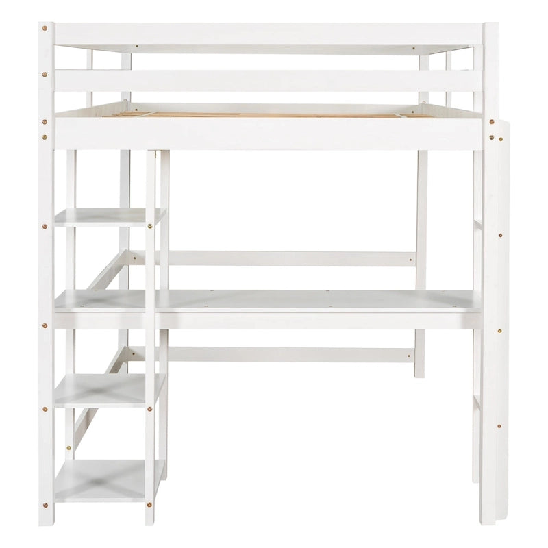 Lit mezzanine double avec bureau, étagères et échelle