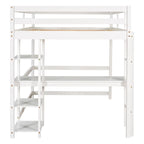 Lit mezzanine double avec bureau, étagères et échelle