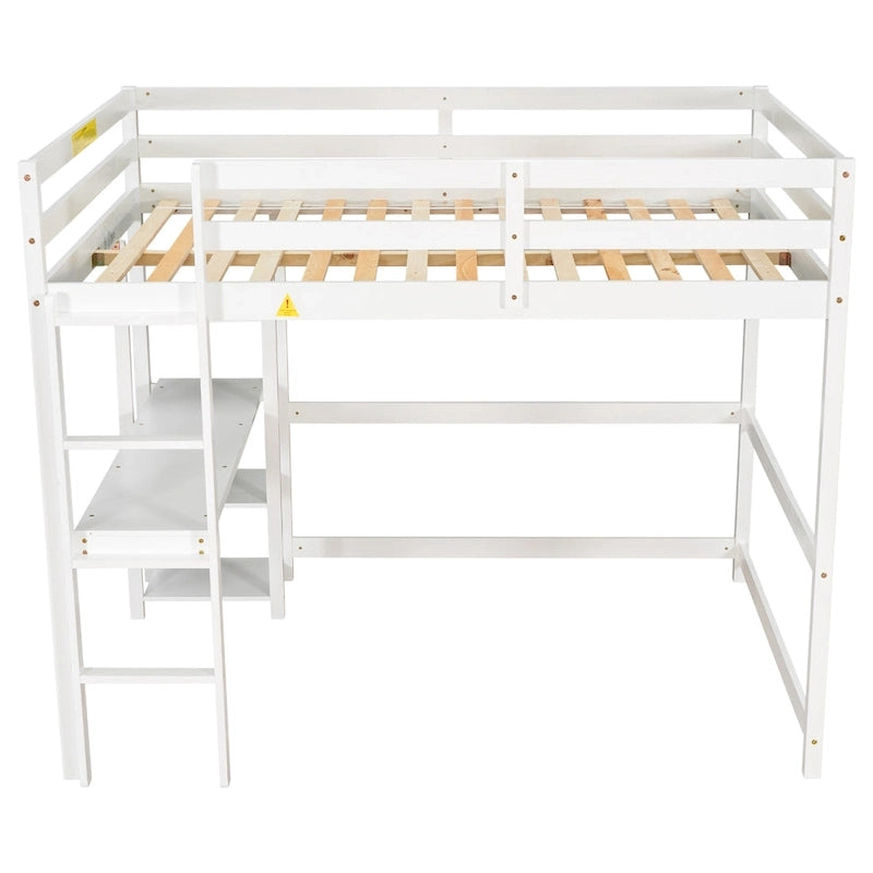 Lit mezzanine double avec bureau, étagères et échelle