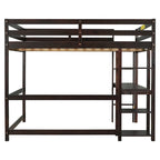 Lit mezzanine double avec bureau, étagères et échelle
