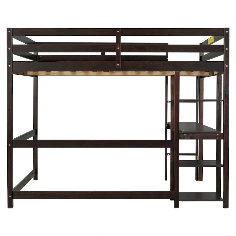 Lit mezzanine double avec bureau, étagères et échelle