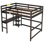 Lit mezzanine double avec bureau, étagères et échelle