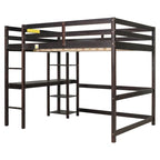 Lit mezzanine double avec bureau, étagères et échelle