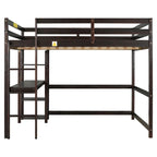 Lit mezzanine double avec bureau, étagères et échelle
