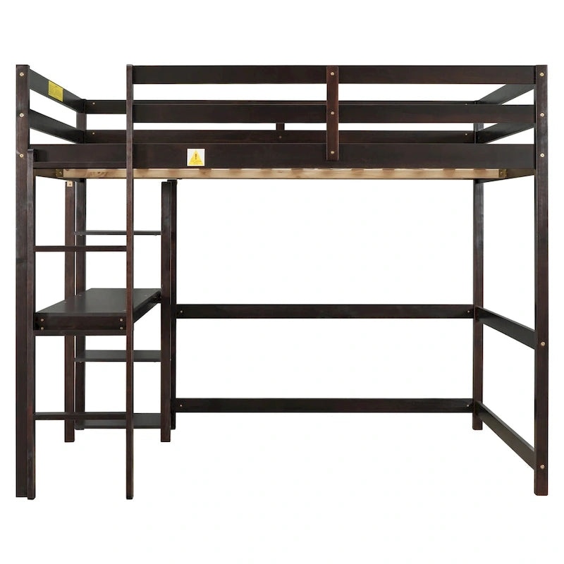 Lit mezzanine double avec bureau, étagères et échelle