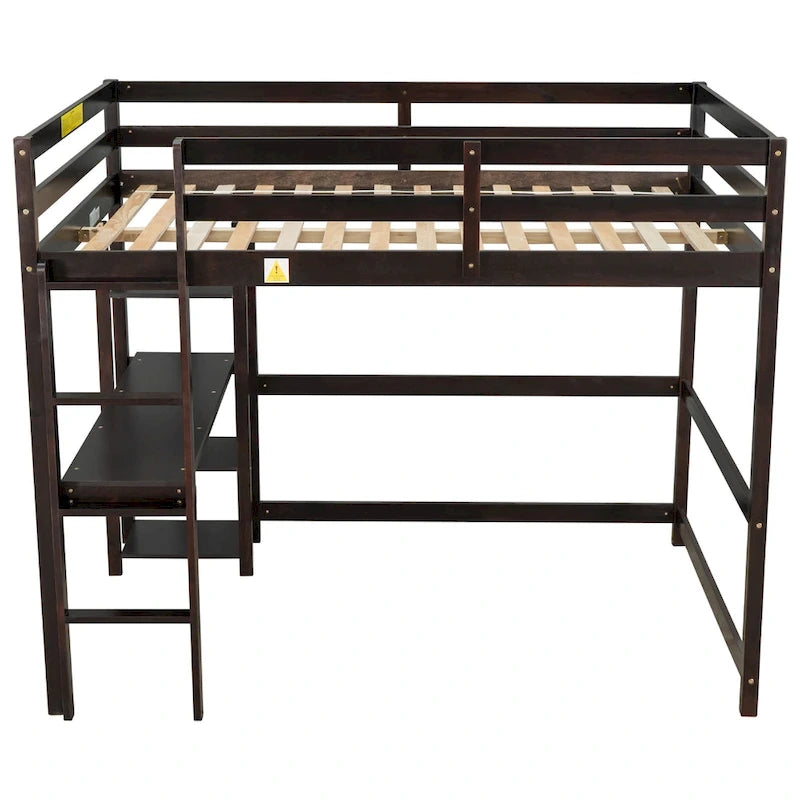 Lit mezzanine double avec bureau, étagères et échelle