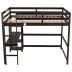 Lit mezzanine double avec bureau, étagères et échelle