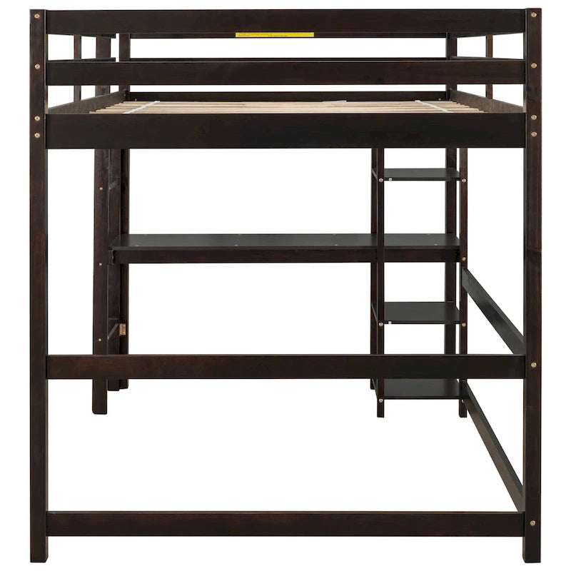 Lit mezzanine double avec bureau, étagères et échelle