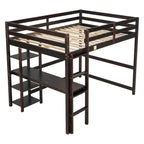 Lit mezzanine double avec bureau, étagères et échelle