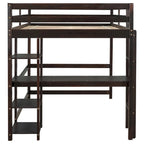 Lit mezzanine double avec bureau, étagères et échelle