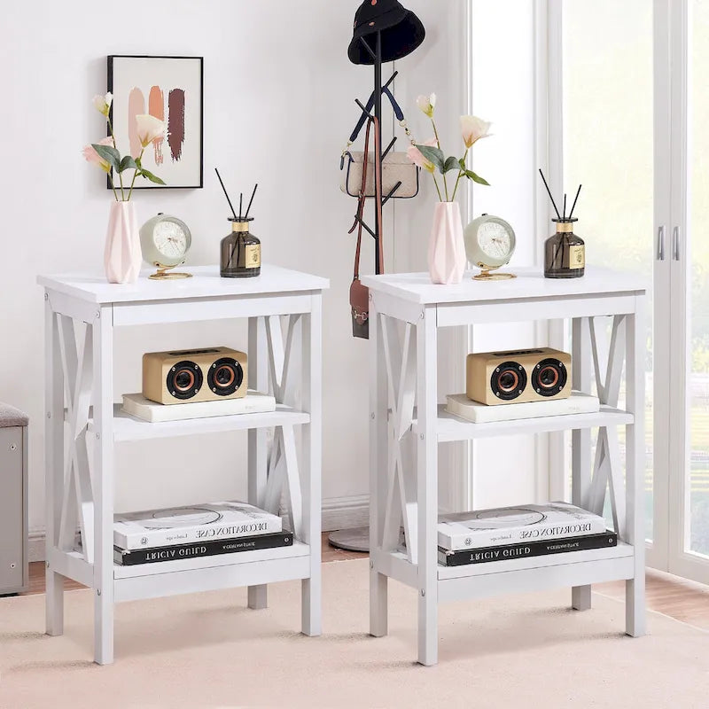 Lot de 2 tables de chevet, petites tables d'appoint modernes avec étagères de rangement ouvertes