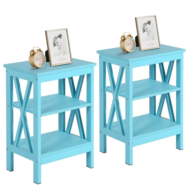 Lot de 2 tables de chevet, petites tables d'appoint modernes avec étagères de rangement ouvertes