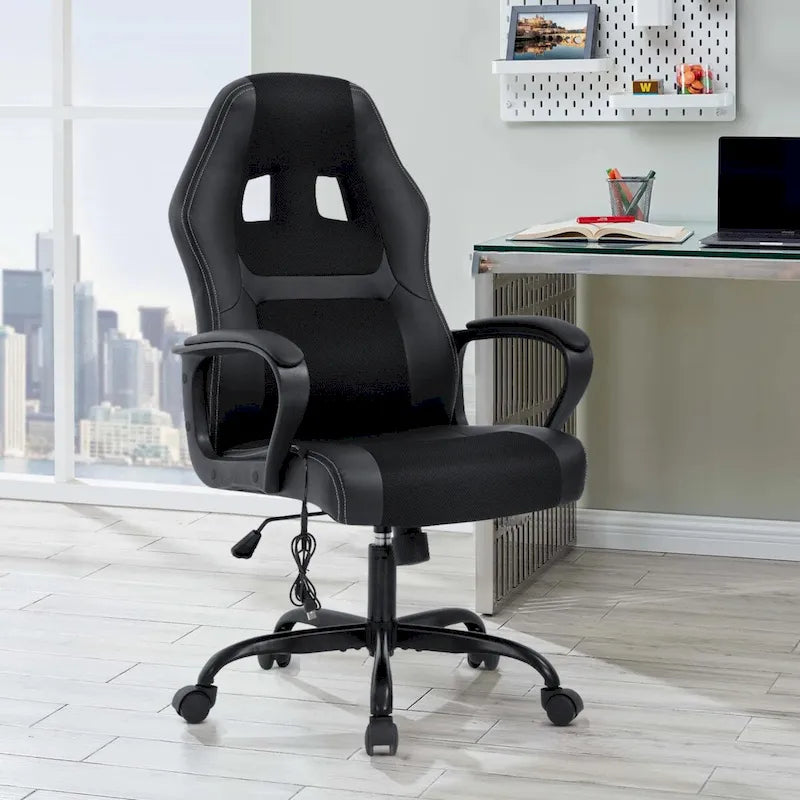 Chaise de bureau pivotante ergonomique moderne noire, réglable en hauteur, avec massage lombaire vibrant